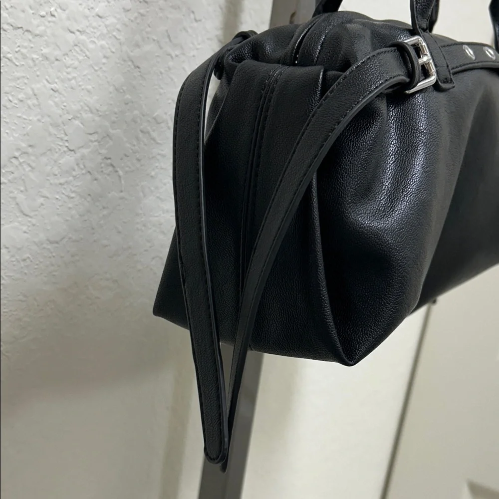 Rachel Zoe Black Leather Shoulder Satchel with Silver Hardware - Picture 5 of 5